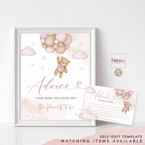 Bearbeitbare Hinweise für die Eltern, um Zeichen und Karte zu sein Rosa Teddybär Spiel Babyparty Sprinkle Bearly Warten Printable Sofortiger Download 05V3