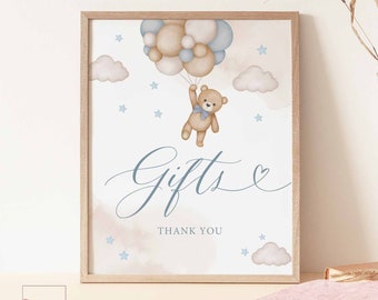 Boy Blue Teddy Bear Baby Shower Gifts Sign Baby Shower Sprinkle Bearly Wait Decoration Decors Signs Printable Instant Download 05V2