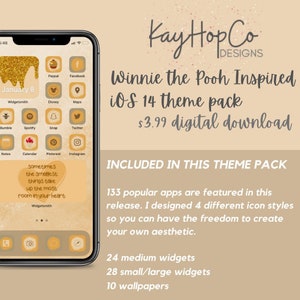 Pooh Honey inspired iOS 15 icons, widgets and wallpaper theme pack