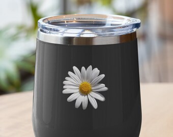 Flower Wine Glass Daisy Print, Wildflower Wine Tumbler