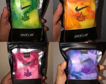 Authentic Hand-Dyed Nike Dri-FIT Crew Socks - Cannabis, Marijuana, Weed, 420 inspired.