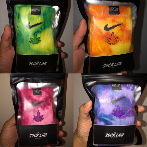 Authentic Hand-Dyed Nike Dri-FIT Crew Socks - Cannabis, Marijuana, Weed, 420 inspired.