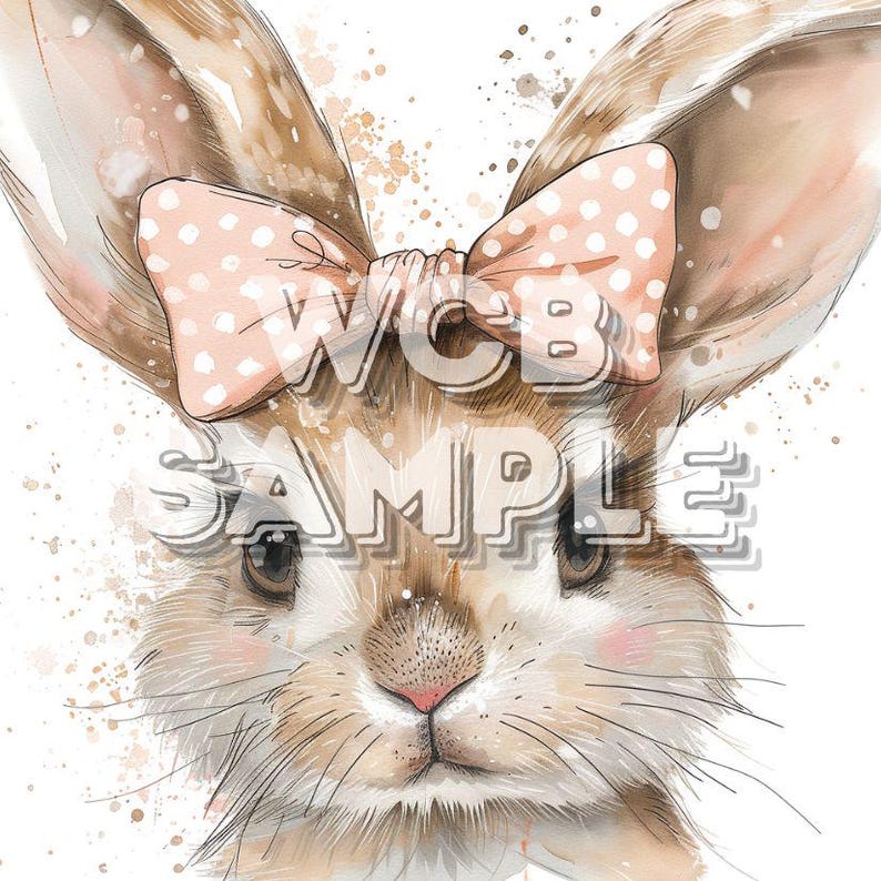 Watercolor Bunny With Pink Bow Printable Bundle, Spring Printable ...