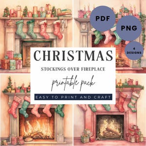 Stockings Over Fireplace printable bundle, fireplace PNG, DIY sign, Christmas decor, Christmas crafts, Stockings Over Fireplace Arts