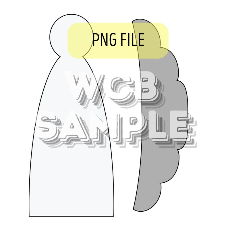 May include: A black and white outline of a person wearing a hat. The hat is shaped like a crescent moon. The image is labeled "PNG FILE" and "WCB SAMPLE".