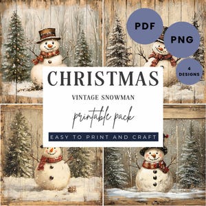 Vintage Snowman printable bundle, snowman PNG, DIY sign, Christmas decor, Christmas crafts, Vintage Snowman Arts