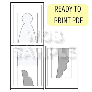 May include: Printable PDF pattern for creating a paper angel ornament. The pattern includes three pieces: the angel's body, wings, and a halo.