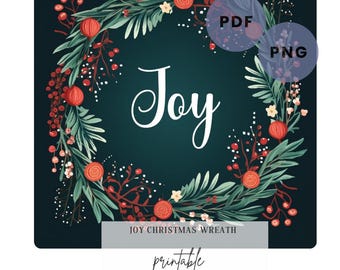 Utskrivbar julkrans med glädje, God jul PNG, God jul PDF, DIY-skylt, juldekorationer, julpyssel, glädjekranskonst
