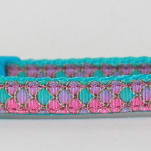 Mermaid Scales Ribbon Cat / X-Small Dog Collar (Purple, Pink, Turquoise Colors) (Optional ID Tag Upgrade)