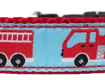 Fire Truck Ribbon Dog Collar (Sm)