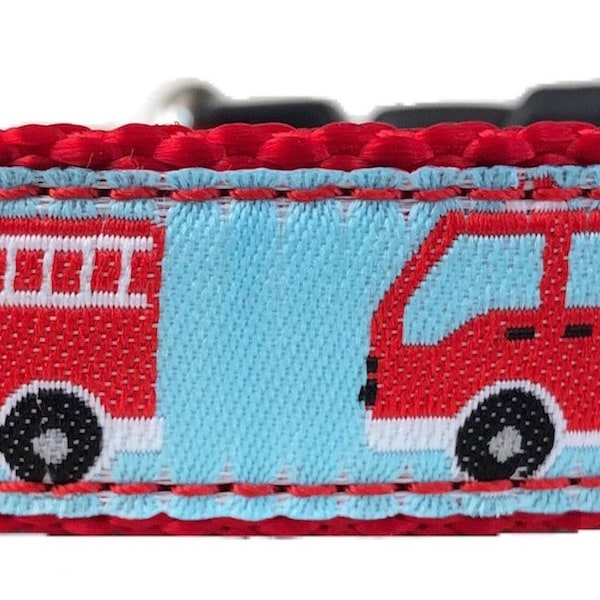 Fire Truck Ribbon Dog Collar (Sm)