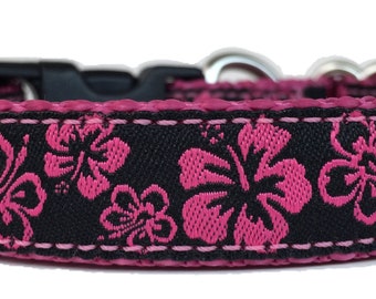 Pink Hibiscus Ribbon Dog Collar (Sm)