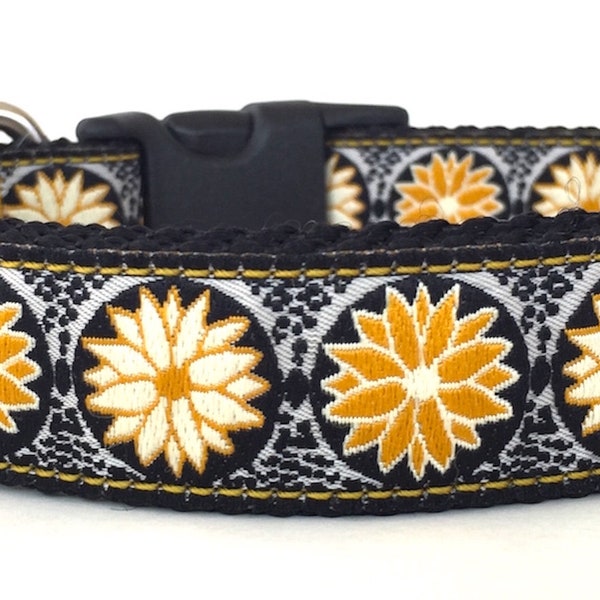 Gold Flower Circles Ribbon Dog Collar