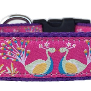 Peacocks on Pink Ribbon Dog Collar