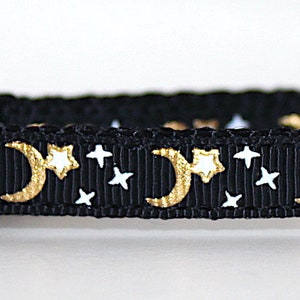 Crescent Moon with Star on Black Ribbon Cat / X-Small Dog Collar