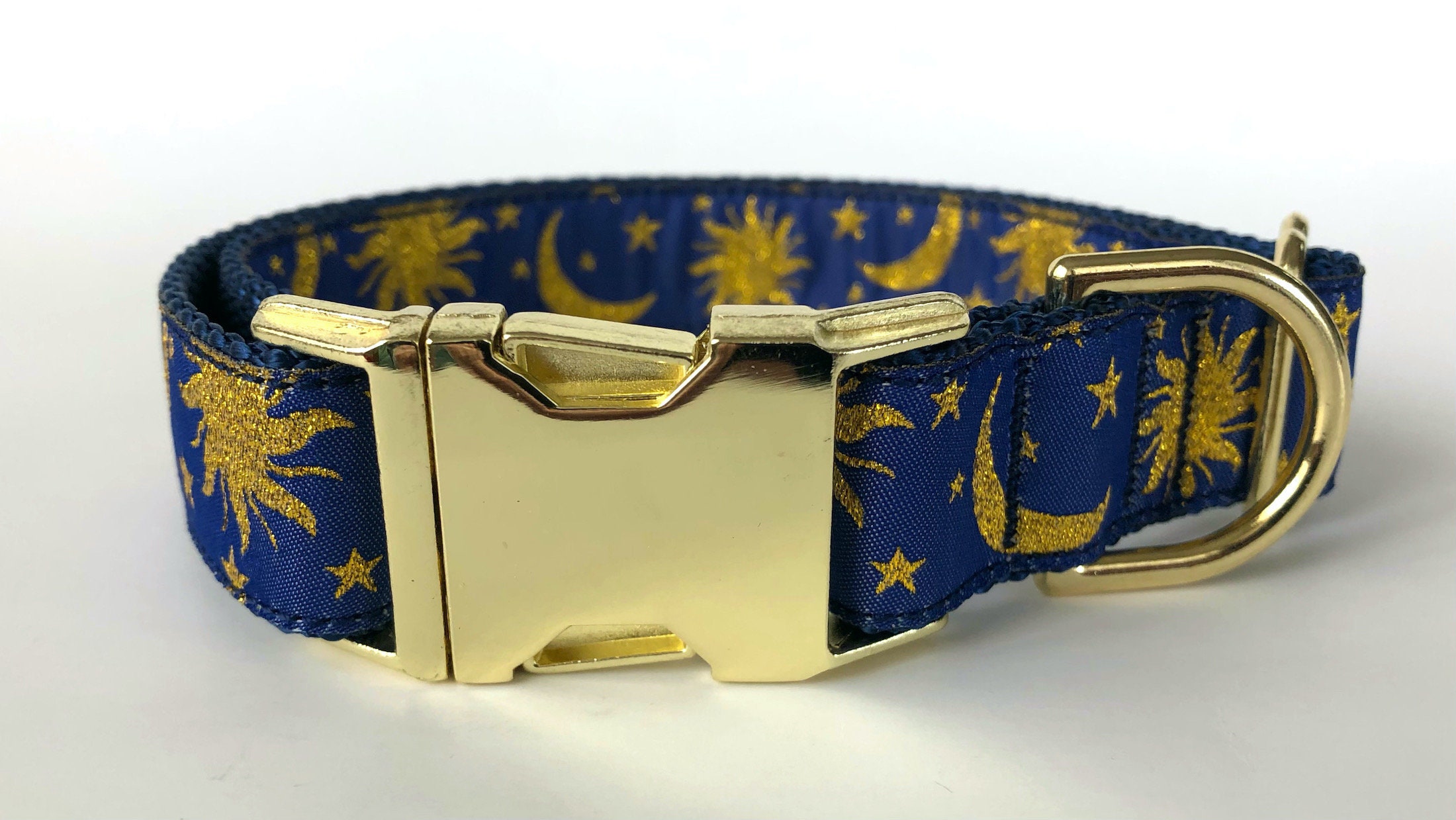 Sun and Moon Ribbon Dog Collar made with shiny metallic gold Etsy