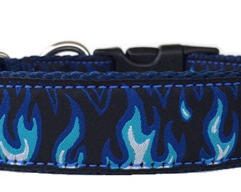 Blue Flames Ribbon Dog Collar