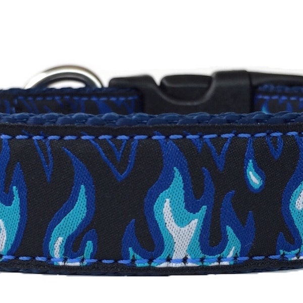 Blue Flames Ribbon Dog Collar