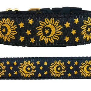 Crescent Moon in Sun Dog Collar (made with shiny metallic gold colored thread)
