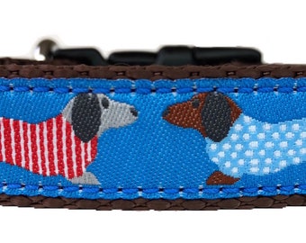 Daschunds with Sweaters Ribbon Dog Collar