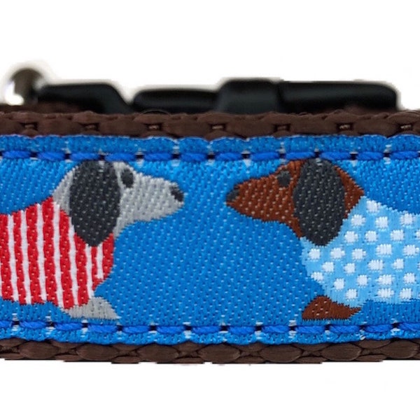 Daschunds with Sweaters Ribbon Dog Collar