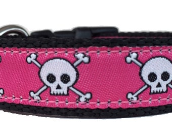 Skulls on Pink Ribbon Dog Collar (Sm)