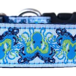Blue Octopus Ribbon Dog Collar