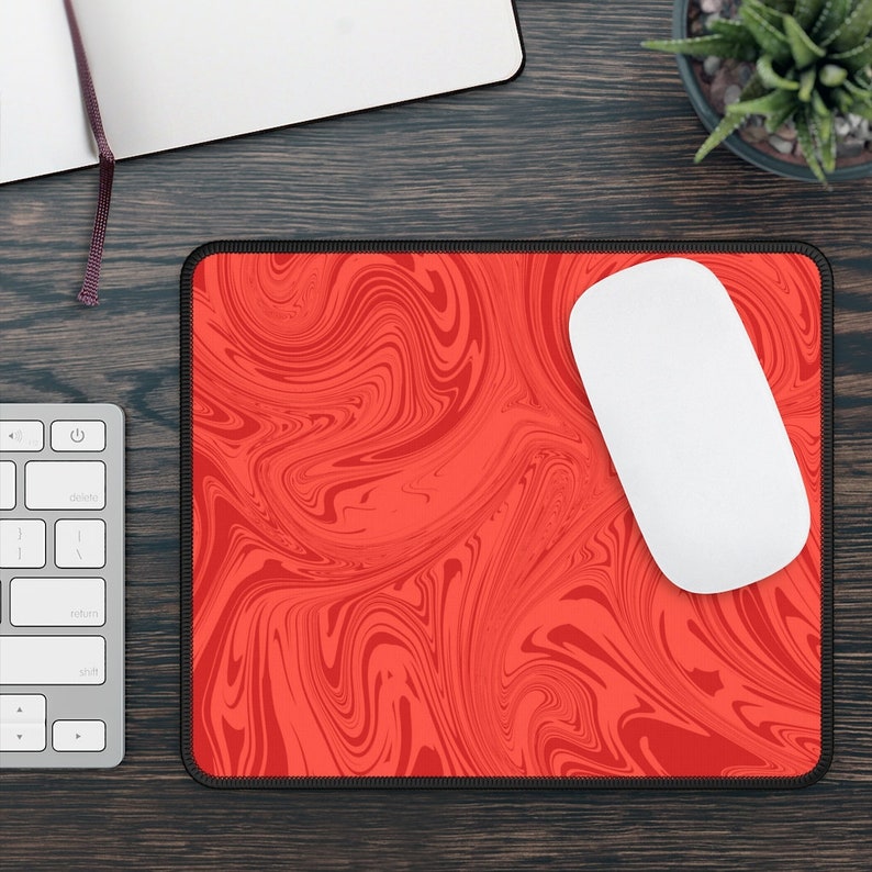 Red Swirl Mouse Pad Home Office Mouse Mat Trendy Desk Etsy