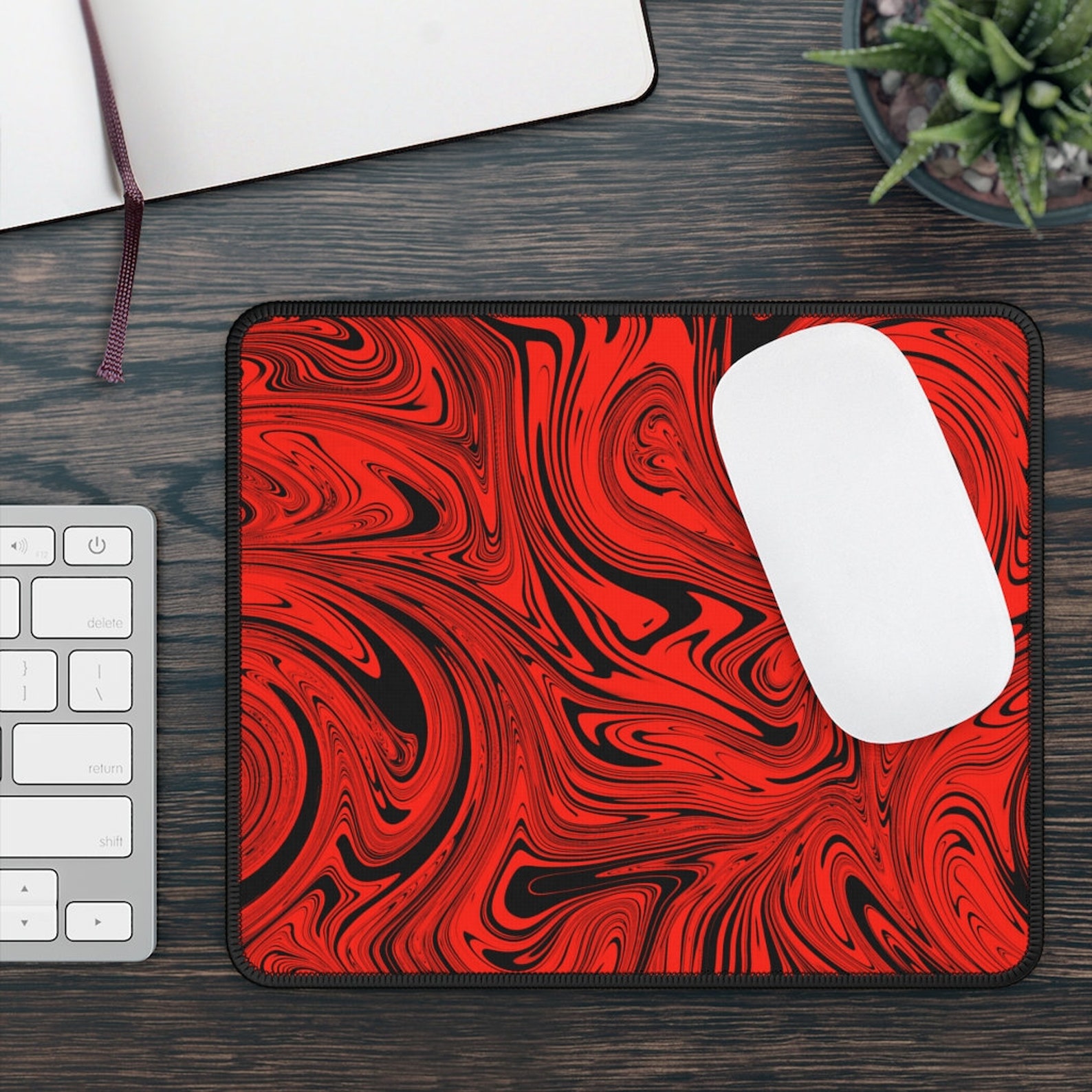 Black & Red Swirl Mouse Pad Red Marble Mouse Pad Trendy Mouse Etsy