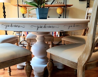 CUSTOM ORDER: Rustic, Country French, Joie de Vivre stencil, Dining Table