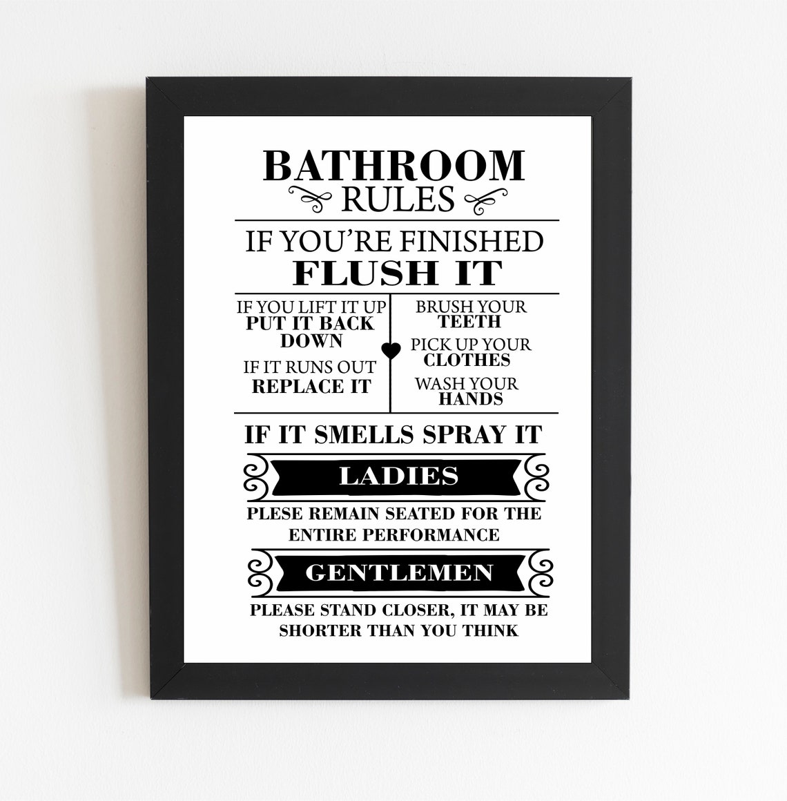 Bathroom Rules Wall Art Unframed Print Toilet A4 A5 Print Free Etsy