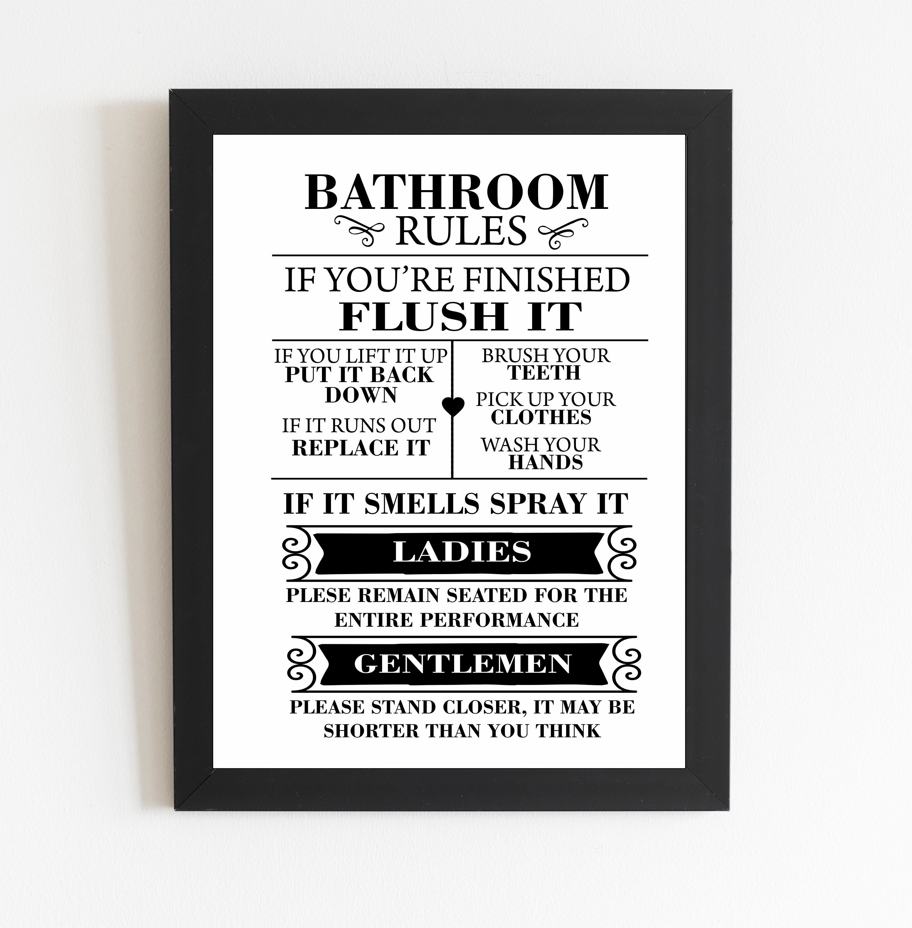 Bathroom Rules Wall Art Unframed Print Toilet A4 A5 Print Free Etsy