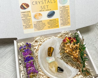 Ensemble de cristaux Gémeaux, kit Gémeaux, cristaux pour Gémeaux, boîte d'anniversaire Gémeaux, pierres de naissance Gémeaux, pierres Gémeaux, boîte-cadeau en cristal Gémeaux