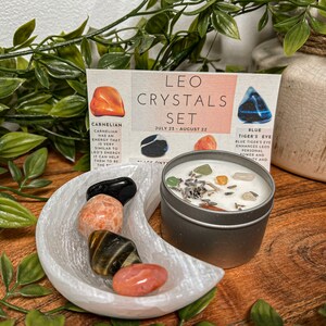 Leo Crystals Set, Leo Zodiac Gifts, Leo Crystal Box, Crystals for Leo, Leo Crystal Candle, Leo Birthstones, Leo Gift Set, Leo Gemstones Box