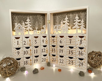 Crystal Advent Calendar, Wooden Crystal Calendar, Wood Advent Crystal Calendar 2022, Wood Gemstone Calendar, Calendar for Advent 24 Days