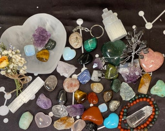 Mystery Crystal Bag, Tumbled  and Raw Crystal Box, Healing Crystal Sets, Protection, Anxiety, Joy Crystals, Mystery Crystal Set