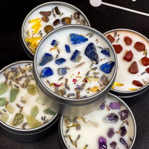 Intention Candles, 4oz Crystal Manifestation Candles, Abundance, Confidence and Relaxation Candles, Small Crystal Herbal Infused Candle