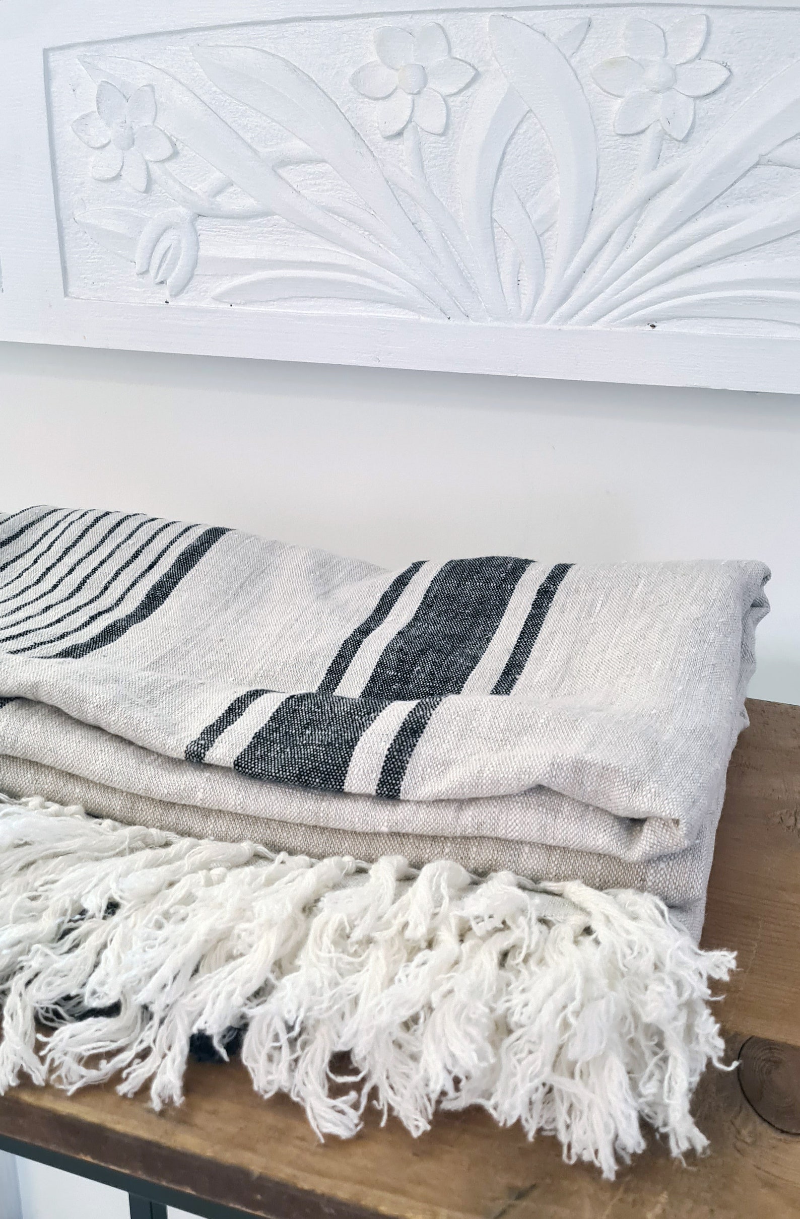 Beach linen blanket Linen summer throw blanket Striped Raw Etsy