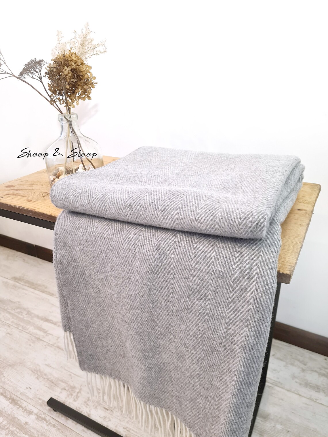 Merino wool throw blanket / Gray woven wool blanket / Soft Etsy