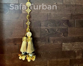 Punjabi Golden Colour Fabric Parandi Tassles Hair Extensions with Beads for Women and Girls (Sold per piece)