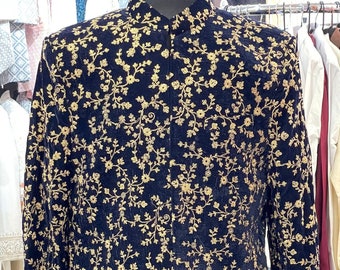 Groom Wedding Sherwani Outfit- Navy Blue Indo Western Coat (Sherwani) With Embroidery