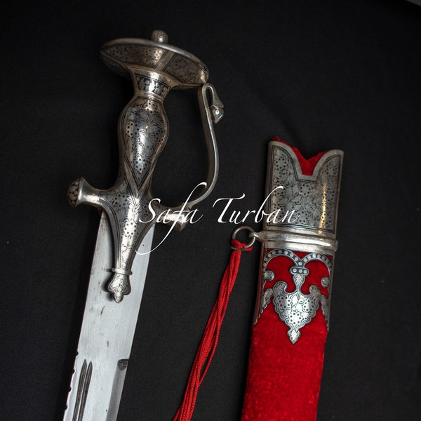 Indian Wedding Decorative Sword/Kirpan- Red Colour with Silver work handle/For wedding purpose/Indian Rajput Wedding Sword