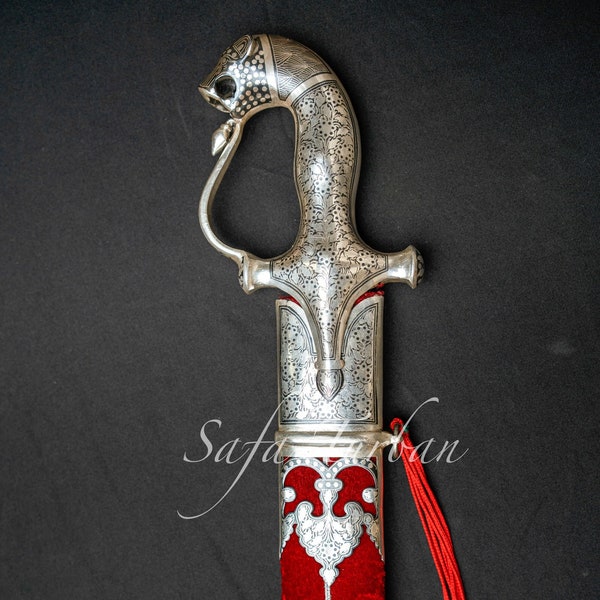 Indian Wedding Decorative Sword/Kirpan- Maroon Colour with silver work handle/For wedding purpose/Indian Rajput Wedding Sword