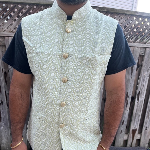 Designer Pista Green Men Vests- Men Vests- Wedding Vest, Kurta Pajama Vest, Prom Party Dress, Casual Wear (Size available 38,40,42,44,46)