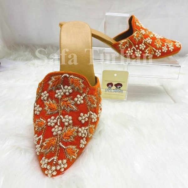 Embroidered Handmade Mules- Women's & Girl's Embroidered Mules with Heels| Amazing Party Wear Design | Pearl Embellished Ethnic Mule