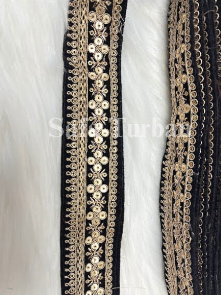 Black Embroidery Lace with Elegant Floral Leaves for Dresses, Sarees, Lehenga, Suits, Blouses, Dupatta, Chunri, and Craft