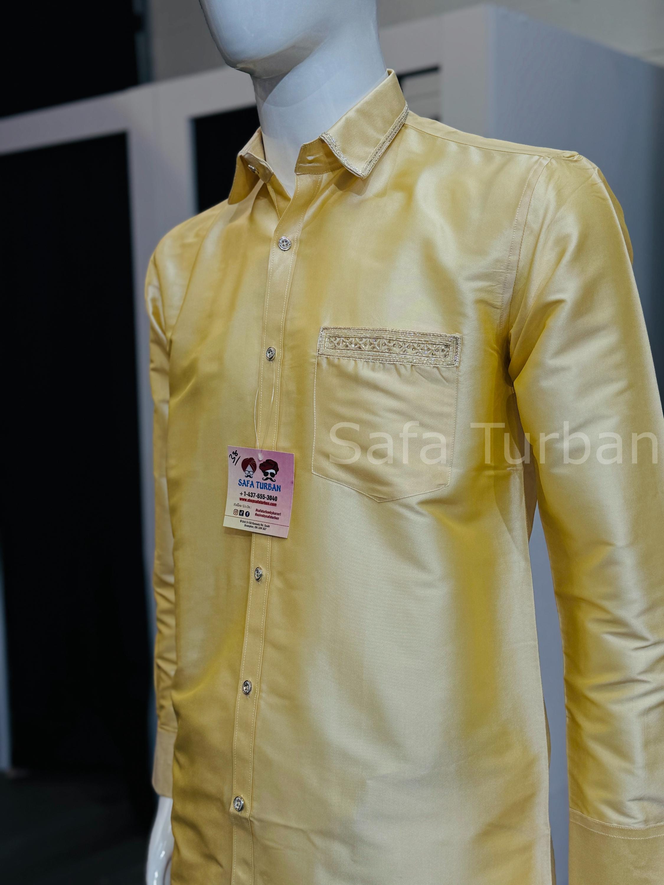 slim fit dress slacks Men's French Cuff Dress Shirt Spread Collar- Mustard Gold main image 1