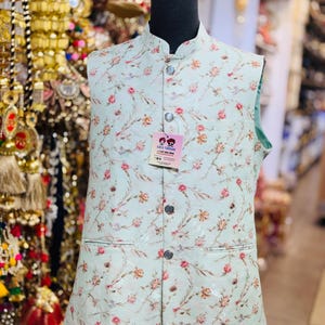 Designer Sea Green Men Vest- Wedding Vest, Wedding Dress, Kurta Pajama Vest, Casual Wear (Size available 38,40,42,44,46)