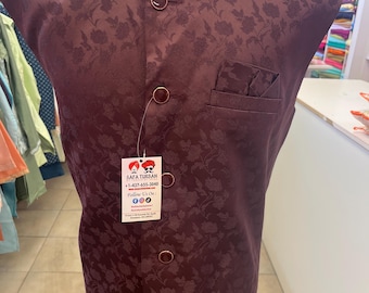 Designer Maroon Men Vests- Men Vests- Wedding Vest, Kurta Pajama Vest, Prom Party Dress, Casual Wear (Size available 38,40,42,44,46)