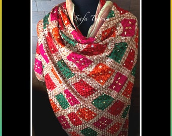 Phulkari Dupatta- Women&#39;s Chiffon Phulkari Dupatta, Scarf, Multicolour Fulkari Chunni, Dupatta